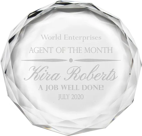 Pisapapeles de cristal redondo transparente personalizado de 3 pulgadas, pisapapapeles de vidrio grabado personalizado para reconocimiento de