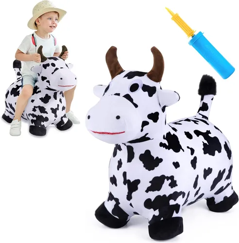 iPlay, iLearn Bouncy Pals Caballo Saltarín, Juguetes de Vaca Inflable para Niños Pequeños, Animal Saltarín para Montar, Juguetes de Felpa para