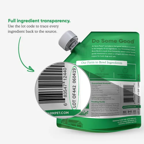 Vista 4 de Open Farm Caldo de hueso, adorno de comida para perros y gatos con carne de origen responsable y superalimentos sin sabores artificiales ni