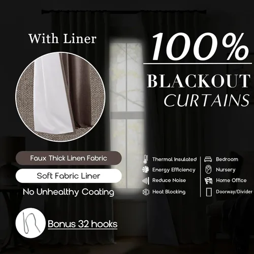 Vista 6 de Cortinas Cortas Marrón Oscuro de 45 Pulgadas de Largo, Cortinas Opacas de Lino con Trabilla Trasera Plisadas Tipo Café para Cocina Dormitorio Baño