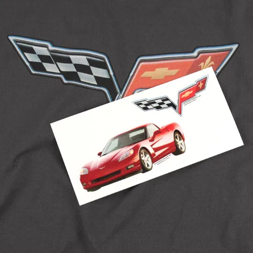 Vista 6 de Popfunk Chevy Corvette Convertible Racing Logo GM Car, T Shirt & Stickers Grey