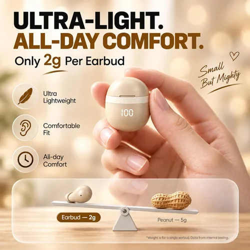 Vista 4 de Mini auriculares inalámbricos invisibles Bluetooth pequeños auriculares Beige