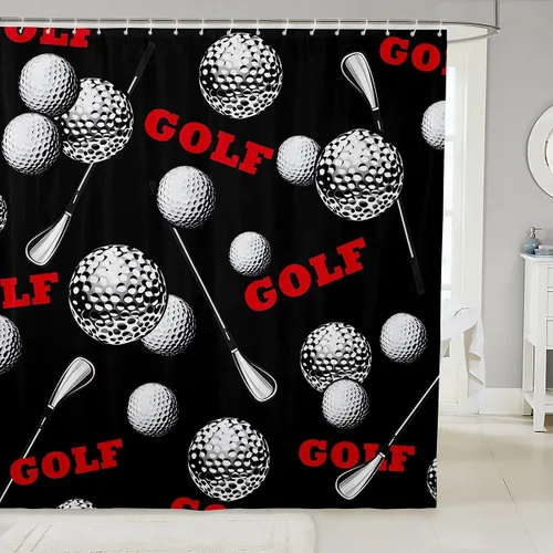Vista 11 de Decorative White Baseball Shower Curtain Waterproof Polyester Fabric,Red Baseball Bat Bath Curtain Home Bathroom Decor Hanging Curtain with Hooks 72