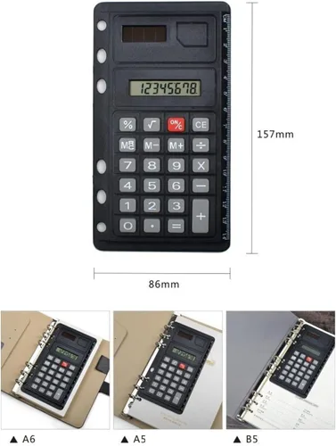 Vista 4 de Chris-Wang Regla de calculadora de energía solar portátil de bolsillo de 6 agujeros para planificador universal A5/A6/B5