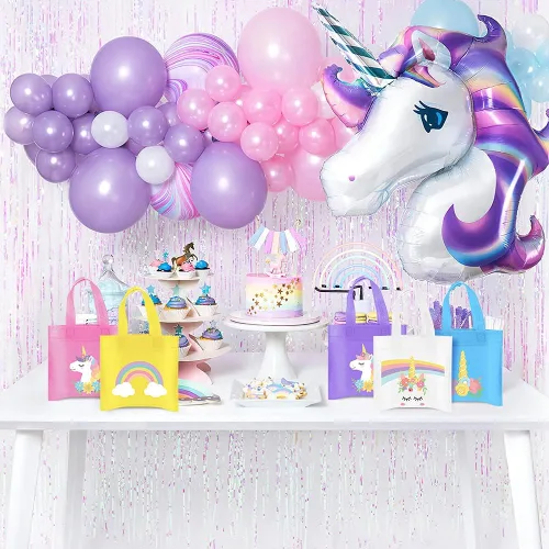 Vista 6 de FHzytg 20 bolsas de regalo de fiesta de arcoíris, bolsas de regalo reutilizables de arco iris, bolsas de dulces para niños y niñas, suministros