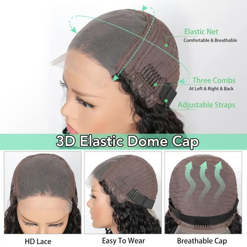 Vista 5 de Pelucas de cabello humano con cierre de encaje HD de 5 x 5, pelucas de cabello humano ondulado sin pegamento, prearrancadas para mujeres negras, 16