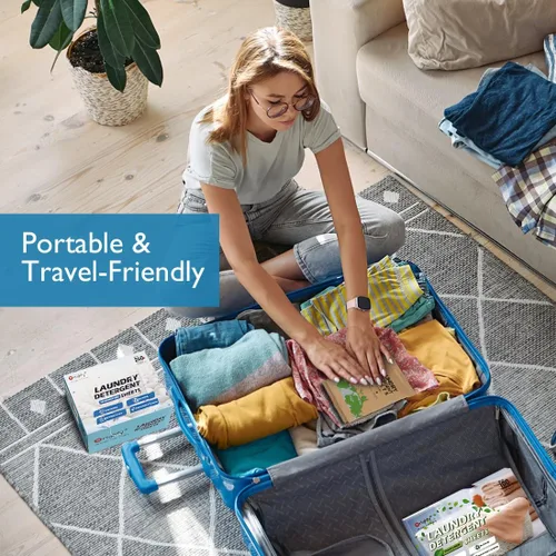 Vista 5 de Orighty Hojas de detergente para ropa, 60 unidades, aroma de lino fresco, ecológicas, hipoalergénicas, portátiles, sin jarra de plástico, 120 cargas