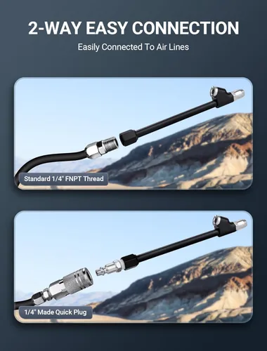 Vista 3 de LUMITECO Juego de portabrocas neumáticas FNPT de 1/4 de pulgada de alcance extendido de doble cabezal con enchufe rápido, portabrocas de aire