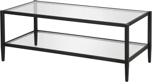 Vista 7 de Henn&Hart 45" Wide Rectangular Coffee Table with Glass Shelf in Blackened Bronze, Modern coffee tables for living room, studio apartment essentials
