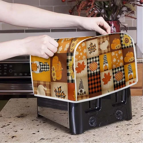 Vista 3 de UNICEU Otoño Pumkins - Cubiertas para tostadora de hojas de arce de 4 rebanadas para hacer pan, cubierta protectora contra el polvo de la cosecha