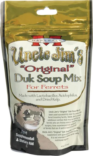 Marshall Uncle Jim's Duk Soup Mix para hurones – 4.5 oz – Apoyo digestivo, recuperación y ayuda de vitalidad – Suplemento nutricional fácil de
