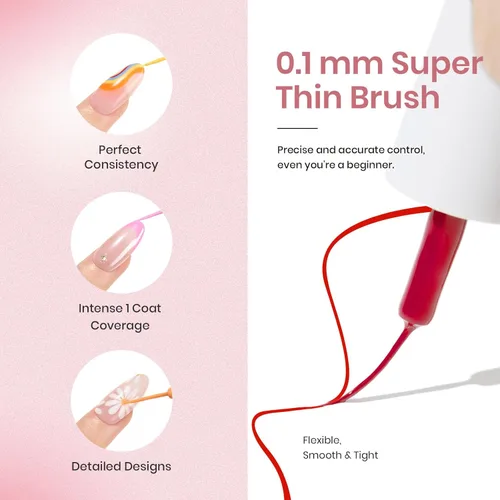 Vista 3 de Beetles - Juego de esmalte de uñas de gel con líneas de arte, esmalte de uñas de gel en blanco, oro y rojo con purpurina, punta francesa neón, uñas