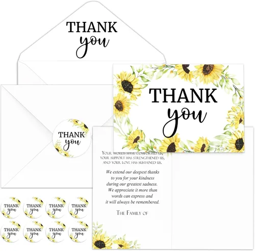 Vista 19 de Fumete Juego de 50 tarjetas de agradecimiento funerarias con sobres y calcomanías, tarjetas de agradecimiento con mensaje significativo de duelo