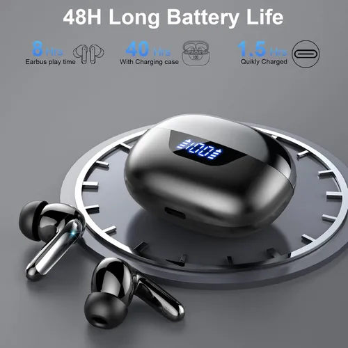 Vista 7 de Auriculares inalámbricos Bluetooth 5.3, auriculares estéreo de 48 horas con 4 micrófonos ENC llamadas claras, auriculares con cancelación de ruido