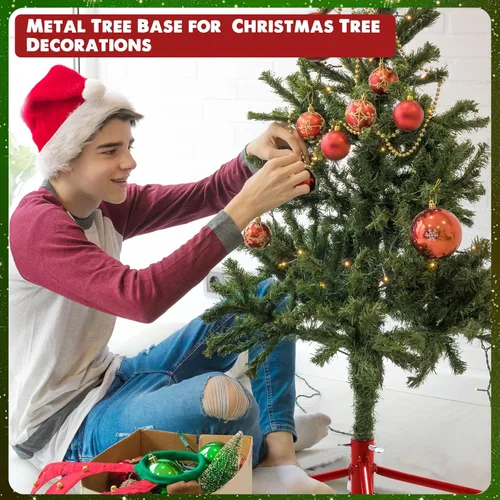Vista 6 de Roowest Soporte plegable para árbol de Navidad artificial, base de árbol de Navidad de repuesto para árbol de Navidad artificial (rojo, 16 pulgadas)