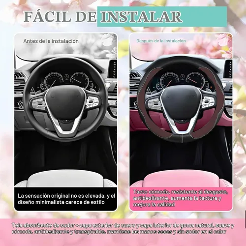 Vista 3 de SuperKaKa Funda marrón para volante de automóvil, universal, de poliuretano, bonita, transpirable, antideslizante, cómoda, protector de piel