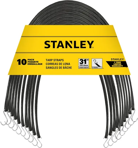 Vista 16 de STANLEY S300421 - Cuerdas elásticas de goma negras de 21 pulgadas para todo tipo de clima con ganchos en S para asegurar lonas, transportador