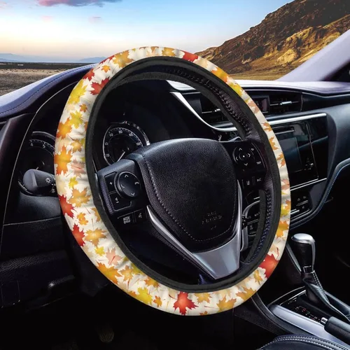 Vista 8 de HUGS IDEA Funda para volante de automóvil, diseño de hojas de otoño, ajuste universal, de neopreno, antideslizante, de 14 a 15 pulgadas, accesorios