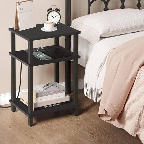 Vista 70 de TUTOTAK Mesa auxiliar, mesa auxiliar, mesita de noche, estante de almacenamiento de 3 niveles, mesa de sofá para espacio pequeño, sala de estar
