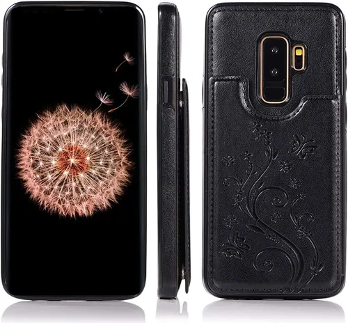 Vista 4 de Funda de teléfono para Samsung Galaxy S9 Plus con protector de pantalla de vidrio templado y tarjetero con soporte para tarjetero, accesorios