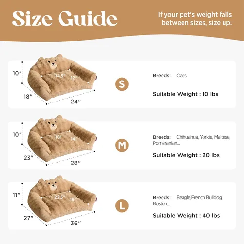 Vista 5 de LE SURE Cama para gatos para mascotas - Alfombrilla esponjosa para perros pequeños con diseño original de oso, sofá de apoyo para perros con funda