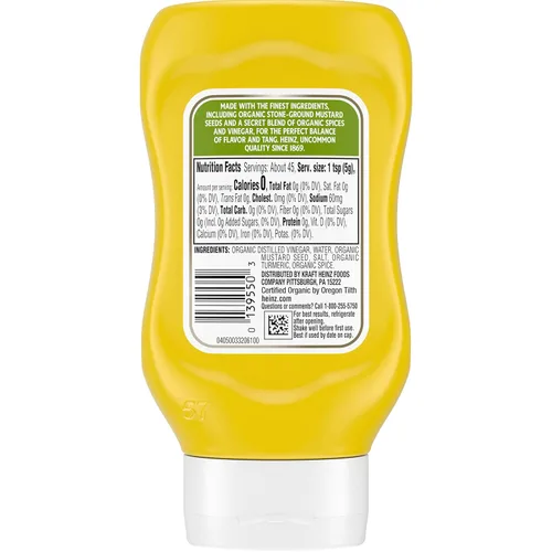 Vista 4 de Heinz Mostaza amarilla orgánica (botella de 227 g)