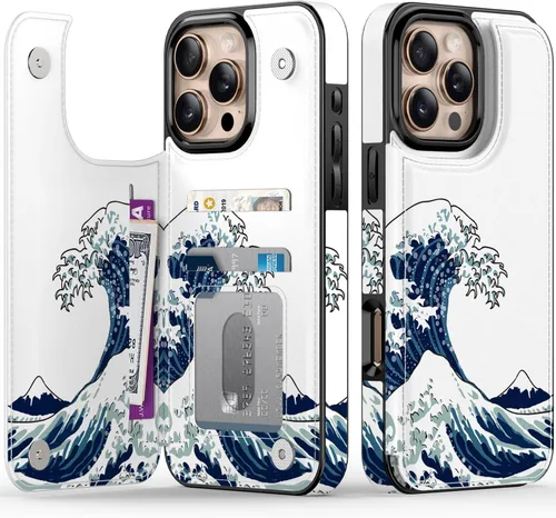 Vista 1402 de LETO para iPhone 15 Pro Funda tipo cartera - Tapa tipo folio con patada - Diseños de moda - Tarjetero - Funda protectora para mujeres y niñas - 6.1