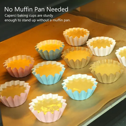 Vista 4 de Caperci Forros para cupcakes mini azules resistentes a la grasa 200 unidades - Tazas para hornear muffins de papel resistente, inodoro, no necesita