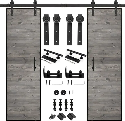 Vista 13 de S&Z tophand® Puerta de granero marrón de 20 pulgadas x 84 pulgadas con kit de herramientas corredizas de 5 pies, marco de acero inoxidable de 20 a