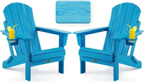 Vista 17 de Silla Adirondack plegable con textura de madera, sillas de patio resistente a la intemperie, silla de exterior, silla de césped con soporte