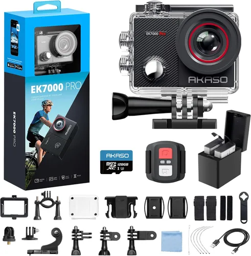 Vista 13 de Cámara de acción AKASO EK7000 Pro 4K con pantalla táctil EIS, ángulo de visión ajustable de 40m, cámara resistente al agua, cámara con mando a