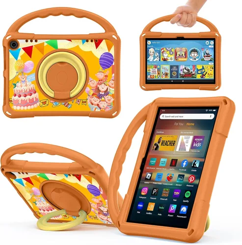 Funda para tablet Fire HD 8, funda para Kindle 8, Auorld Rotating 360, ligera, a prueba de golpes, de 8 pulgadas, con soporte de asa para Fire HD