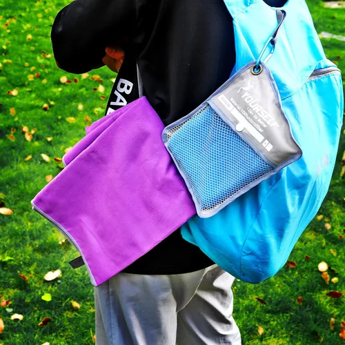 Vista 5 de Toalla de microfibra para viajes y deportes Syourself, con formato de secado rápido, absorbente, compacta y suave, adecuada para yoga, gimnasio, Azul