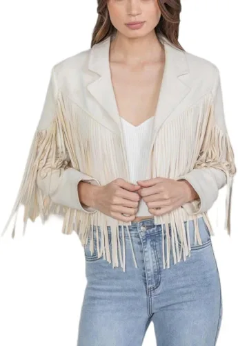 Vista 2 de Chaqueta de motociclista de ante sintético con borlas para mujer