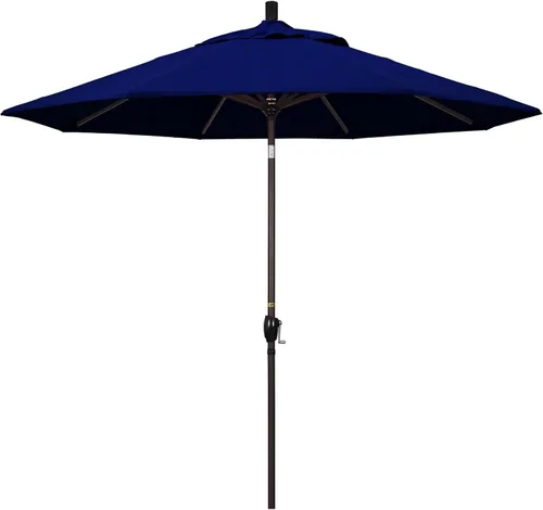 Vista 9 de California Umbrella Paraguas redondo de aluminio del mercado de 9', elevación de manivela, inclinación del botón, poste de bronce Azul (Air Blue)