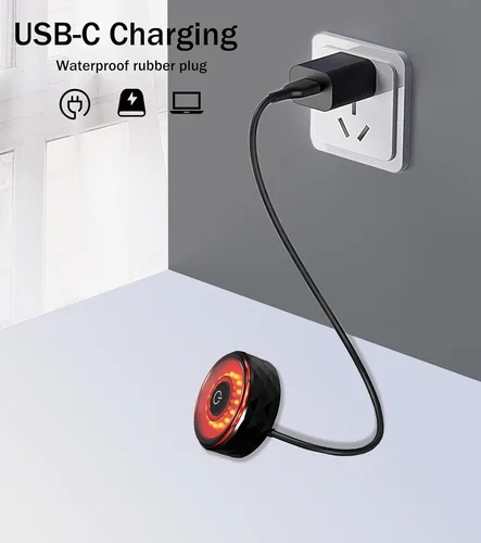 Vista 7 de Luz trasera inteligente recargable para bicicleta: con Apple Find My (solo iOS), IP65 impermeable, 5 modos, puertos USB-C, parte trasera