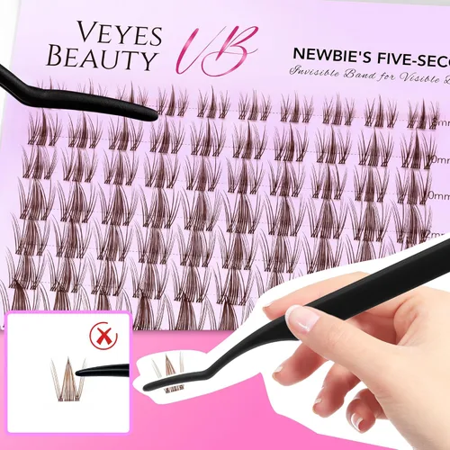 Vista 6 de VEYESBEAUTY Extensiones de pestañas de manga marrón, banda delgada e invisible, pestañas postizas individuales para principiantes, serie de cinco