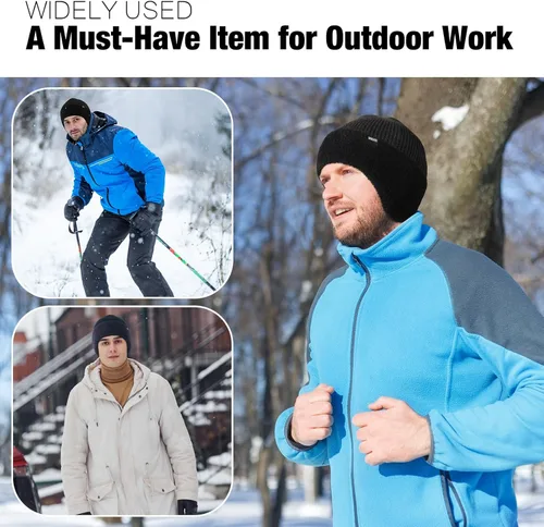 Vista 6 de Wmcaps Gorros de invierno con forro polar con orejeras para hombres y mujeres, gorro de punto térmico cálido para exteriores