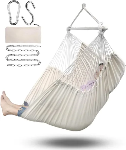 Vista 9 de ADVOKAIR Silla hamaca colgante silla columpio de cuerda XXL – Máximo 500lbs, silla hamaca columpio grande de 70in – Barra separadora de acero