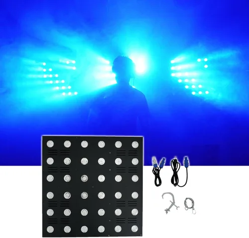 Rockville Stage Matrix 36 RGB 6x6 Tri-Color Matrix Blinder Light, 36x3W LED, haz de 3 grados, control DMX, modos automáticos, para DJs, clubes y