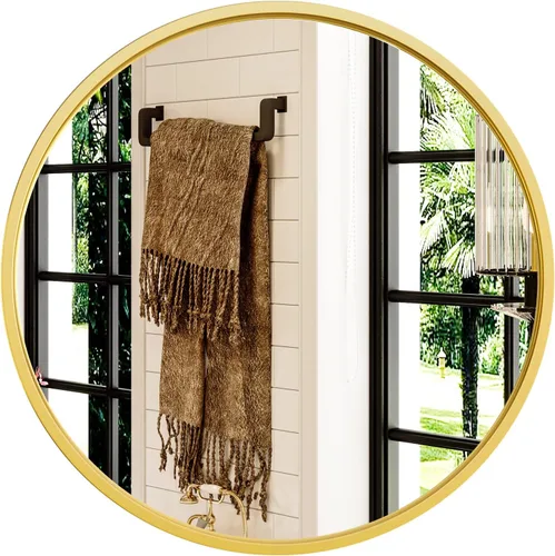Vista 10 de Growsun Espejo redondo negro de 20 pulgadas, espejo de pared circular para tocador de baño, entrada, sala de estar con marco de metal