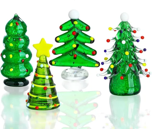 HDCRYSTALGIFTS Juego de 4 figuras de cristal soplado para árbol de Navidad, coleccionables, 2.5 pulgadas, estatua de cristal artístico, decoración