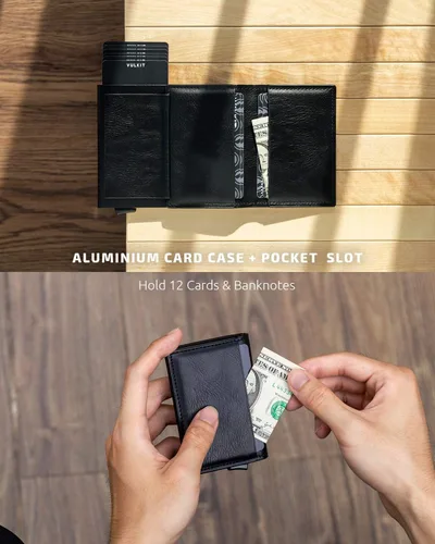Vista 4 de VULKIT Tarjetero Pop Up Slim Wallet Cuero RFID Bloqueo Tarjetero Caja Hasta 8 Tarjetas de Crédito