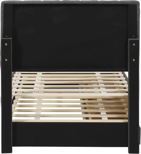 Vista 17 de SOFTSEA Cama de plataforma tapizada tamaño Queen con cajón de almacenamiento, marco de cama tapizado con cabecera con respaldo de alas, soporte