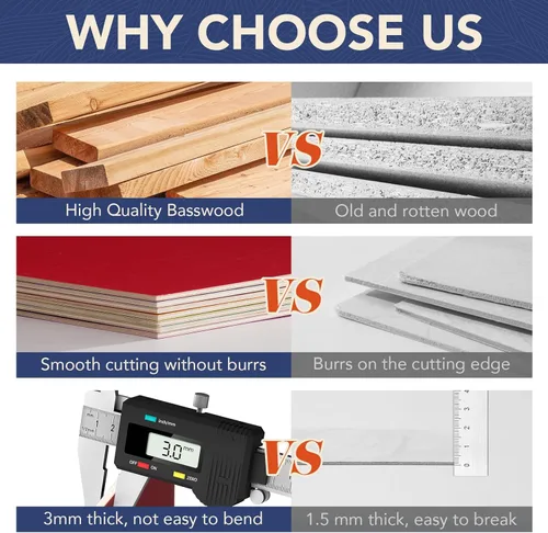 Vista 3 de ROBOTIME Paquete de 7 hojas de madera contrachapada de color de doble cara de 1/8" - 12 x 12 x 1/8 pulgadas - Hojas de madera para manualidades