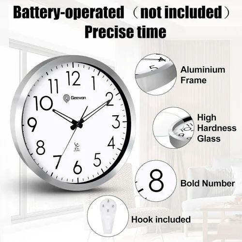 Vista 2 de Geevon Atomic - Reloj de pared digital analógico de 12 pulgadas, funciona con pilas, para sala de estar, cocina, dormitorio, oficina, escuela, se