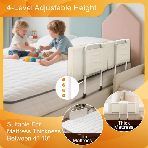 Vista 3 de Riel de cama para niños pequeños, protector de cama ajustable para camas individuales y matrimoniales, rieles de seguridad de cama para niños