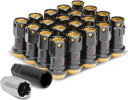 Vista 16 de DNA Motoring Tuercas de llanta de extremo cerrado M12x1.25, 16 tuercas hexagonales universales + 4 tuercas de bloqueo estriadas con llaves Negro