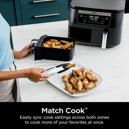 Vista 4 de Ninja DZ090 Foodi - Freidora de aire DualZone 5 en 1 de 6 cuartos de galón con 2 cestas de freír independientes, Match Cook y Smart Finish