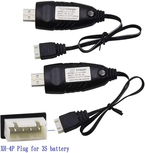 Vista 3 de Blomiky Paquete de 2 cables de cargador de litio 3S 1.5A adecuados para RC coche, barco, avión, dron, Airsoft, batería Lipo de 3 celdas/11.1 V USB